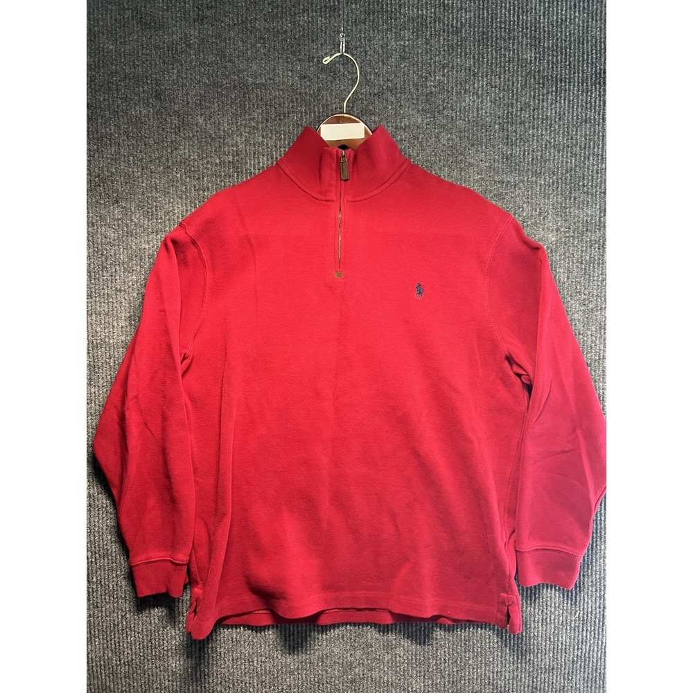 Polo Ralph Lauren Red‎ Quarter Zip Sweater Men's Size XL Blue Pony